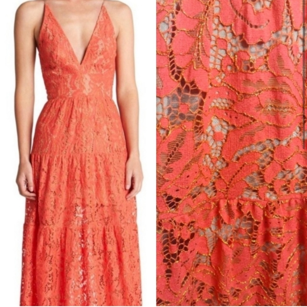 Dress The Population Melina Maxi Dress Size M Orange Floral Lace